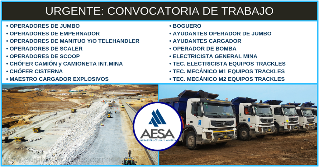 Nuevas Vacantes para trabajar en AESA Infraestructura y Minería