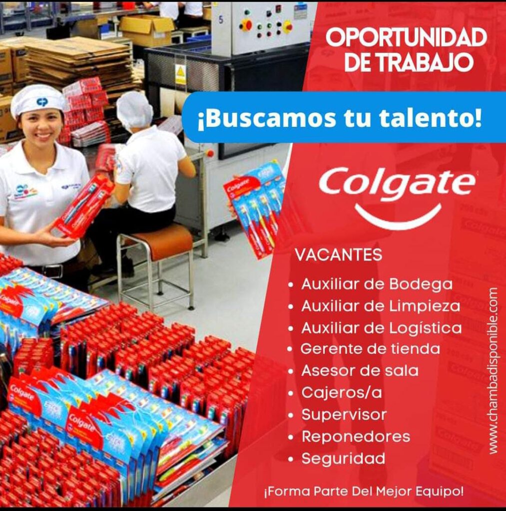 COLGATE FORCE NECESITA URGENTE PERSONAL PARA DISTINTAS ÁREA VACANTES LIMITADAS EN TODOS LOS PAISES