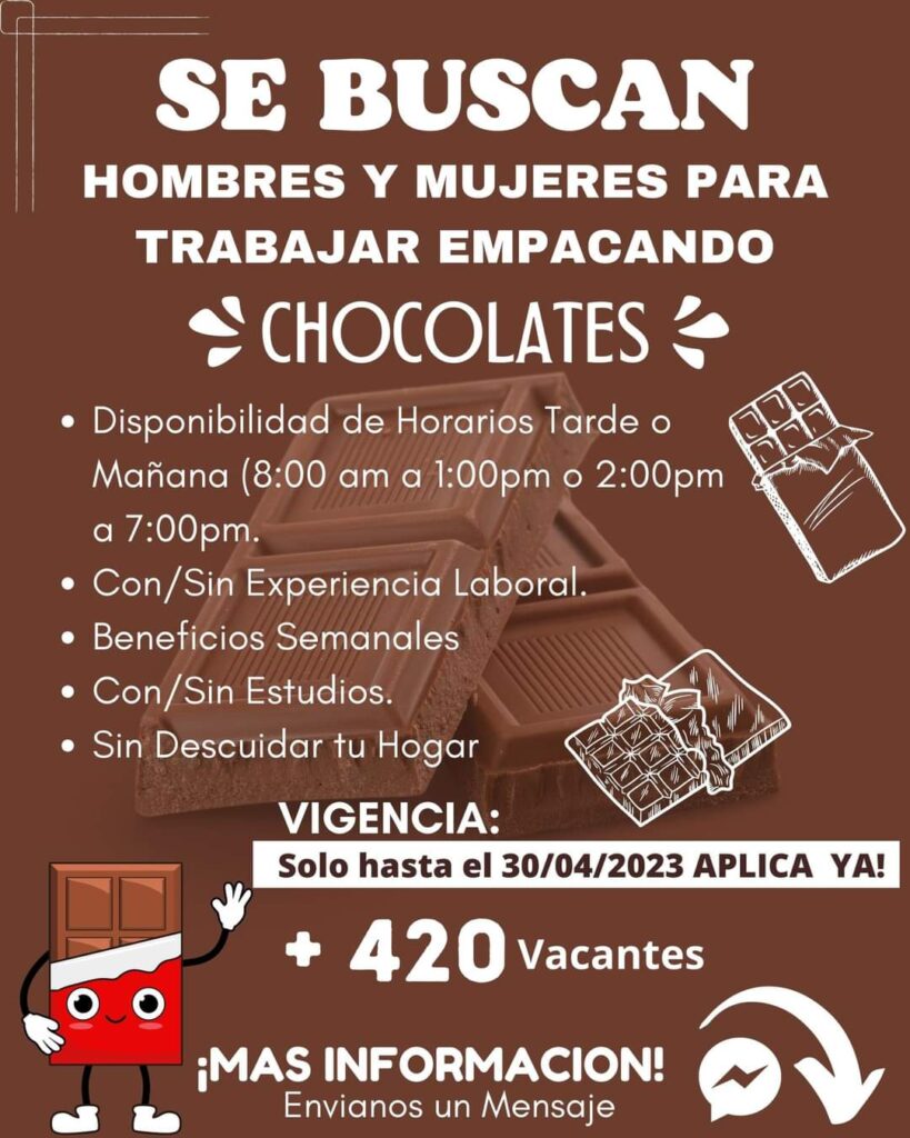 Fabrica de chocolates requiere personal para trabajar desde casa plazas limitadas
